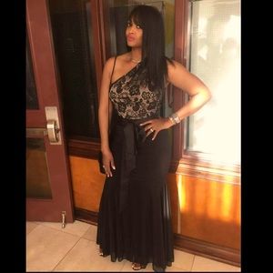 Betsy & Adam lace one shoulder gown